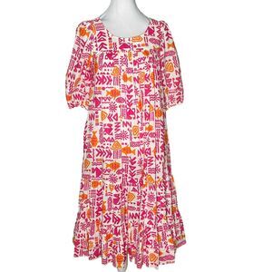 Vtg Two Potato Size Laguna Beach XS Hawaiian Tiered Midi House Dress Pockets
